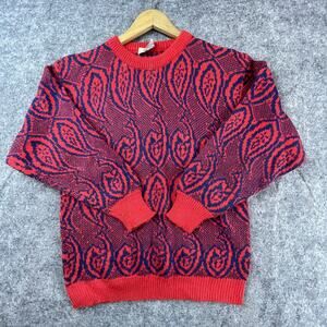 Vintage I. Magnin Womens Med Sweater Red Bold Indie Sleaze Y2K 90s Cuffed Retro